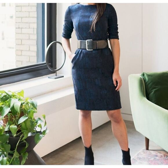 MM Lafleur Dresses & Skirts - MM Lafleur Etsuko brushed jacquard blue/black dress sz 0